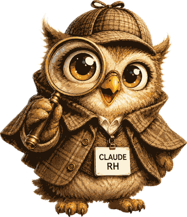 Claude le hibou RH en détective, loupe à la main