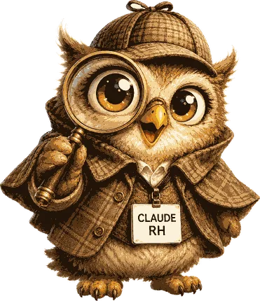 Claude le hibou RH en détective, loupe à la main