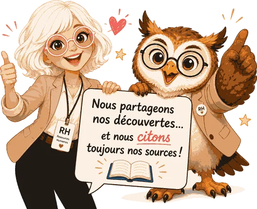 Gisèle et Claude le hibou RH, au milieu de l'équipe