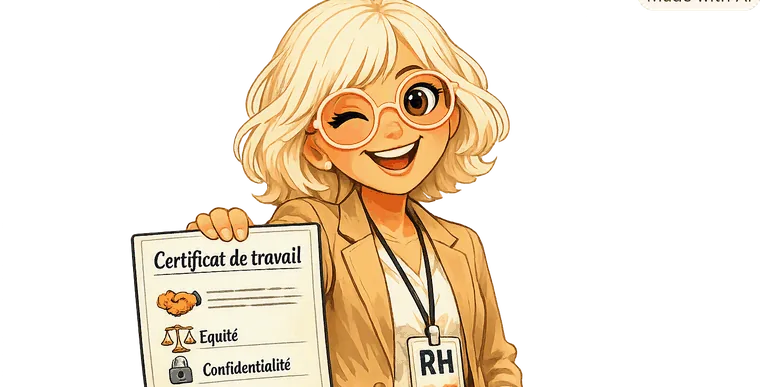 Gisèle, spécialiste RH, présente un certificat de travail mentionnant l'équité et la confidentialité