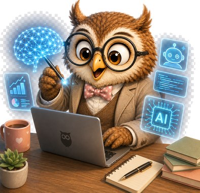 Claude le hibou entouré d'outils d'intelligence artificielle