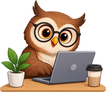 Un hibou à lunettes travaille sur son ordinateur portable