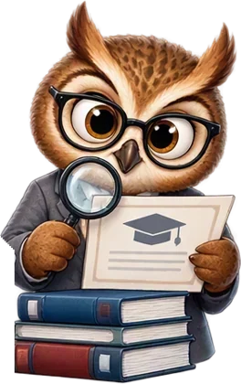 Un hibou examine un diplôme à la loupe