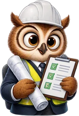 Un hibou en casque de chantier, prêt à reprendre le travail