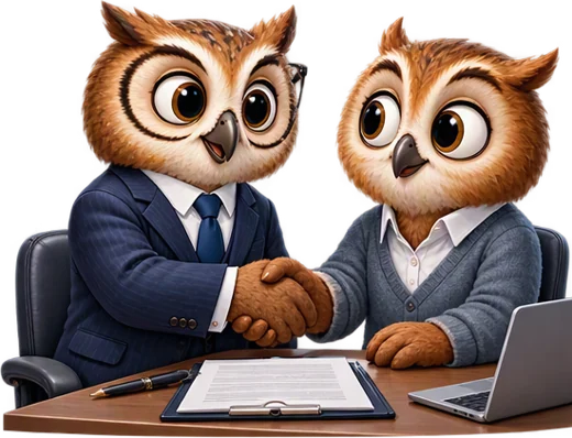 Un employeur et une collaboratrice se serrent la main devant le contrat