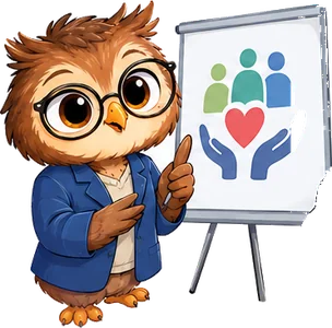 Un hibou présente un tableau : des mains qui protègent